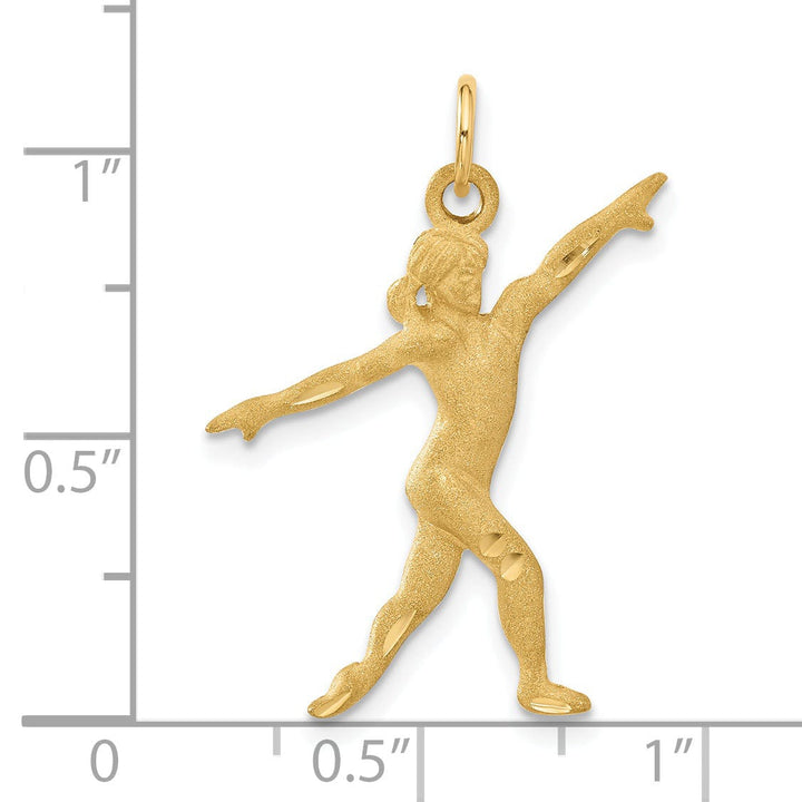 Solid 14 Yellow Gold Girl Gymnast Charm Pendant