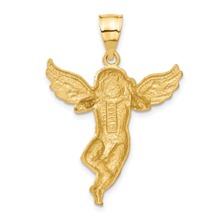 14K Yellow Gold Satin Finish Solid Angel With Wings Pendant