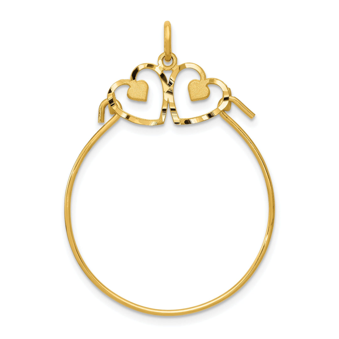 14k Yellow Gold Two Heart Design Charm Holder Pendant