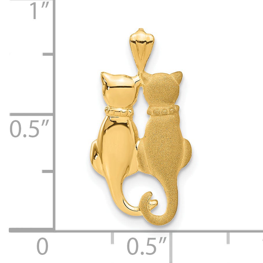 14k Yellow Gold Satin Polished Finish Two Cats Sitting Charm Pendant