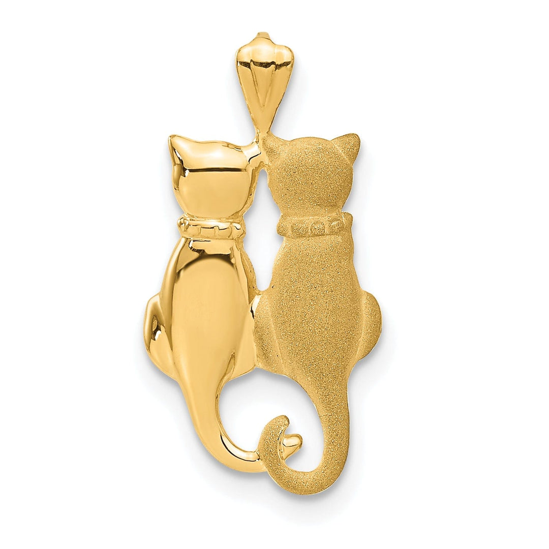 14k Yellow Gold Satin Polished Finish Two Cats Sitting Charm Pendant