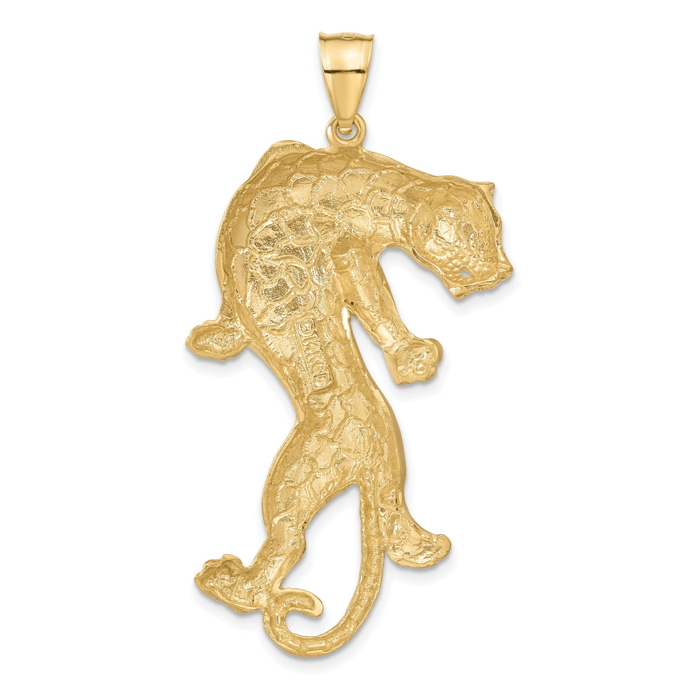 14k Yellow Gold Solid Satin Diamond Cut Finish Panther Charm Pendant