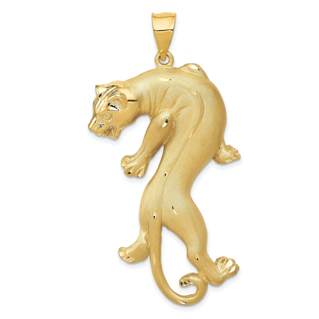 14k Yellow Gold Solid Satin Diamond Cut Finish Panther Charm Pendant