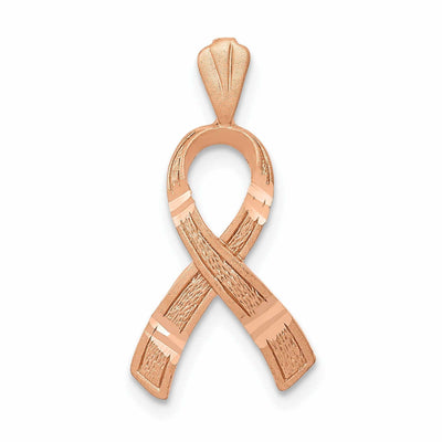 14k Rose Gold Solid Textured Brushed Diamond Cut Finish Awareness Ribbon Charm Pendant