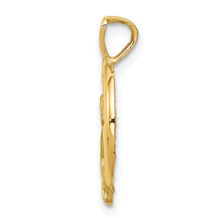 14K Yellow Gold Polished Finish Solid Angel in Moon and Star Pendant