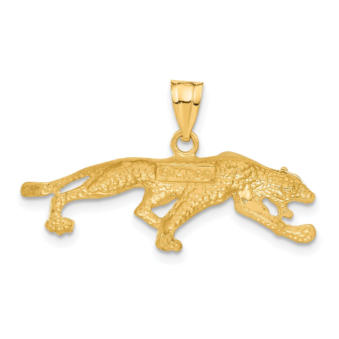 14k Yellow Gold Solid Satin Diamond Cut Polished Finish Panther Charm Pendant