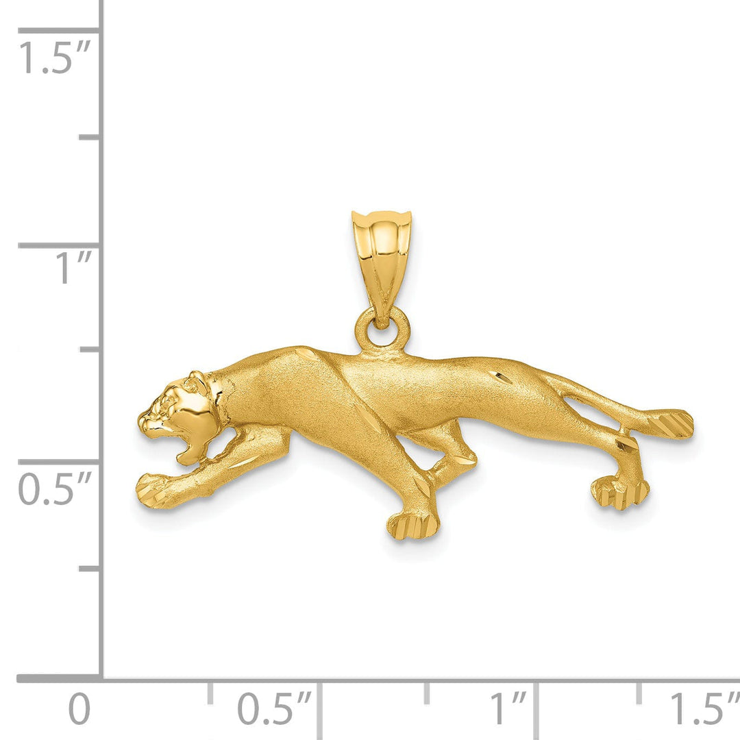 14k Yellow Gold Solid Satin Diamond Cut Polished Finish Panther Charm Pendant