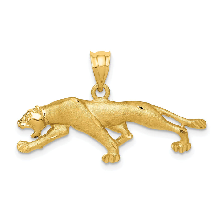 14k Yellow Gold Solid Satin Diamond Cut Polished Finish Panther Charm Pendant