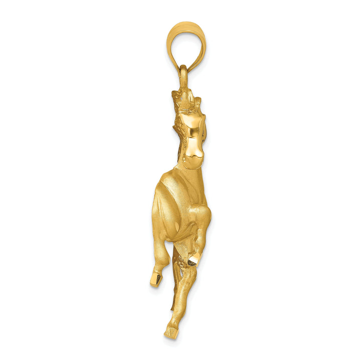 14k Yellow Gold Solid Diamond Cut Brushed Finish Mens Horse Charm Pendant