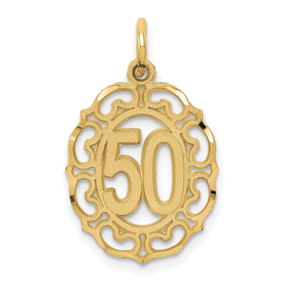 14k Yellow Gold #50 in Oval Charm Pendant at $ 100.08 only from Jewelryshopping.com