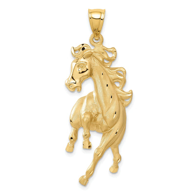 14k Yellow Gold Solid Diamond Cut Brushed Finish Mens Horse Charm Pendant at $ 777.14 only from Jewelryshopping.com