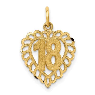 14k Yellow Gold 18th Heart Charm Pendant