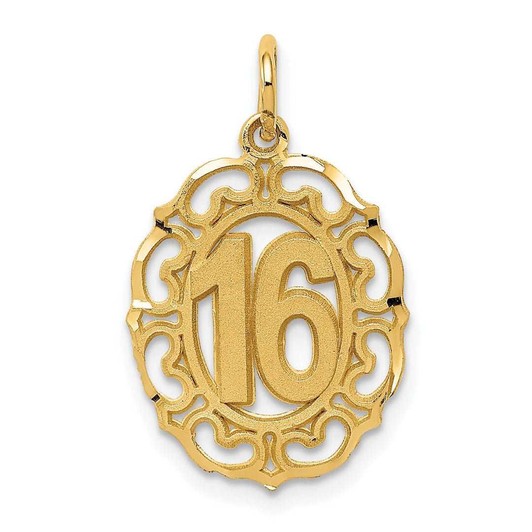 14k Yellow Gold #16 in Oval Circle Pendant