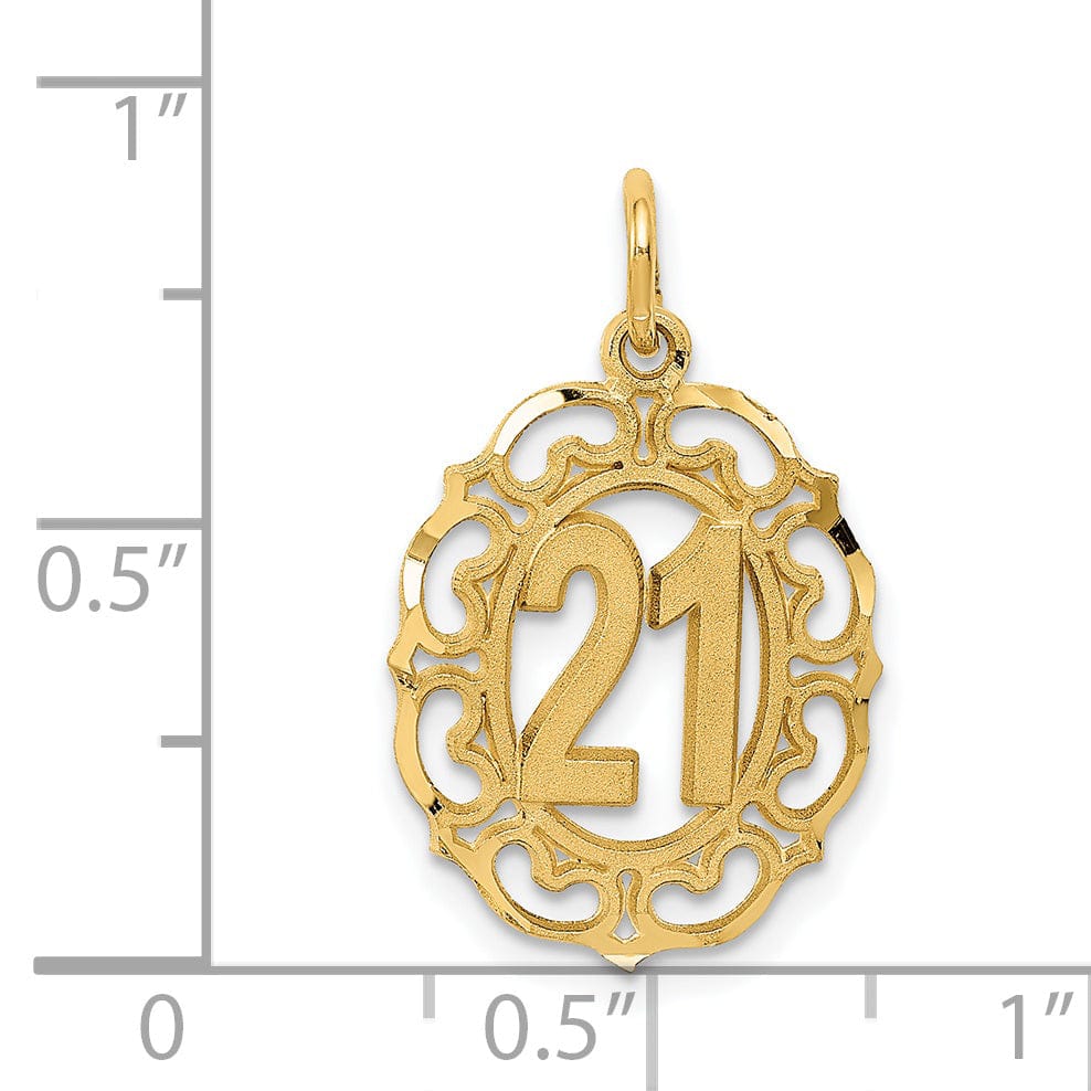14k Yellow Gold Solid Polished Brushed Finish Age 21 in Oval Shape Fancy Trim Design Charm Pendant