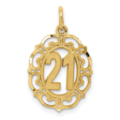 14k Yellow Gold Solid Polished Brushed Finish Age 21 in Oval Shape Fancy Trim Design Charm Pendant at $ 93.39 only from Jewelryshopping.com