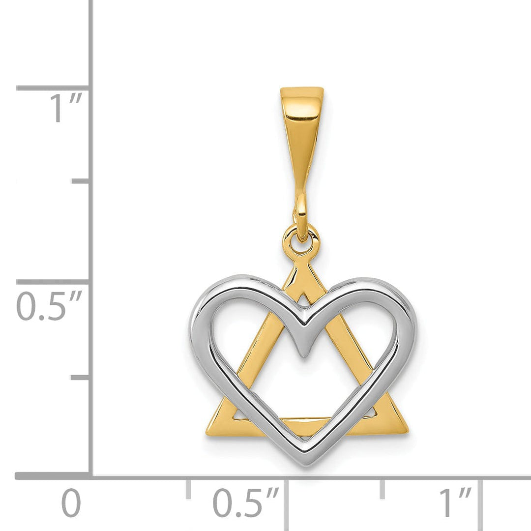 14k Yellow White Gold Polish Finish Star Of David Heart Design Pendant