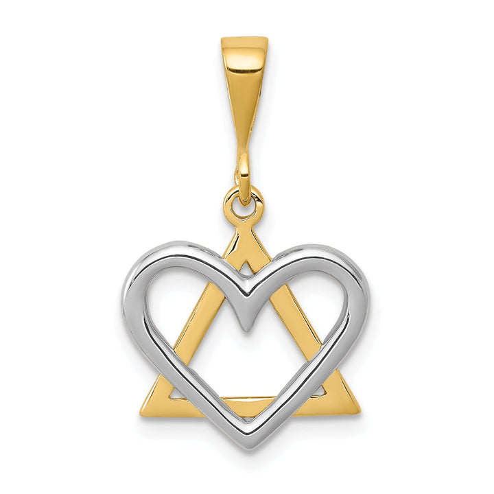 14k Yellow White Gold Polish Finish Star Of David Heart Design Pendant