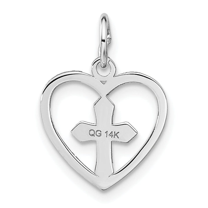 14k White Gold Polished D.C Finish Cross in Heart Shape Design Pendant