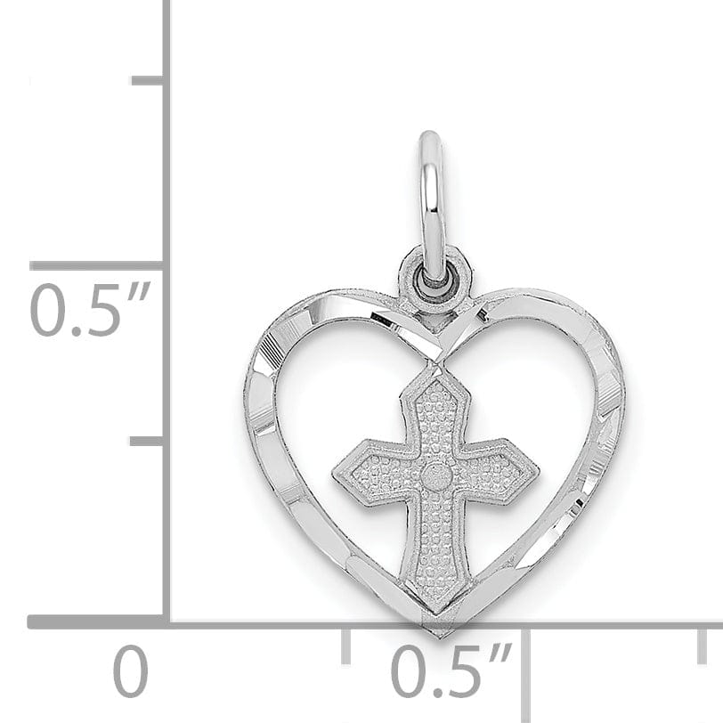 14k White Gold Polished D.C Finish Cross in Heart Shape Design Pendant