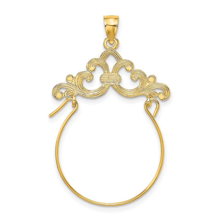 14K Yellow Gold Scroll Framed Design Charm Holder Pendant