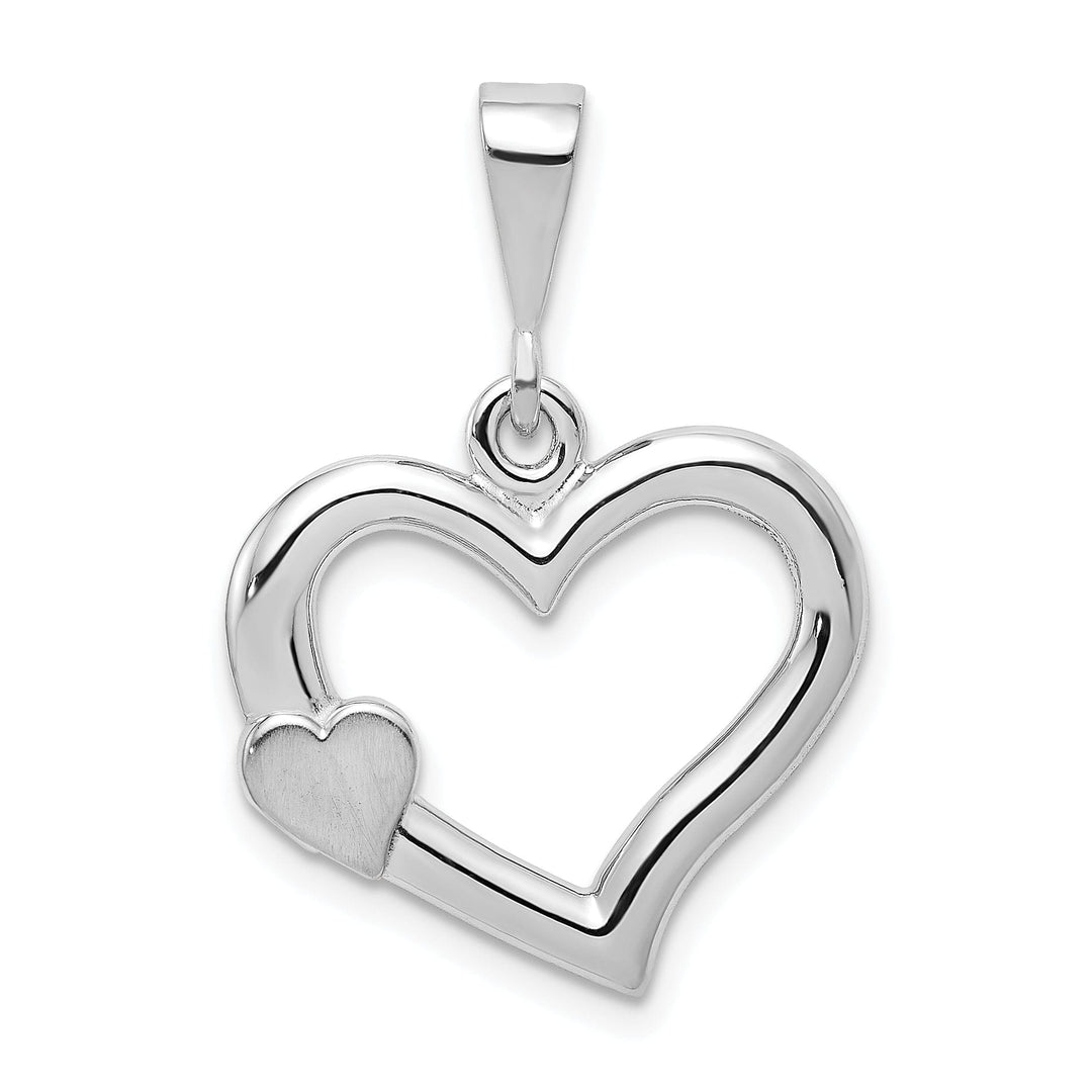 14k White Gold Solid Satin Fancy Heart Pendant