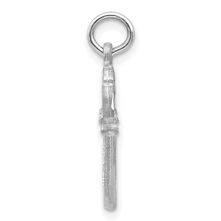 14k White Gold Rhodium Polished D.C Finish Solid 3-D Key Design Charm Pendant