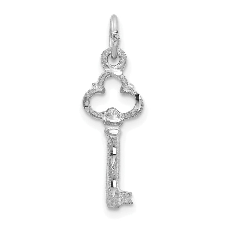 14k White Gold Rhodium Polished D.C Finish Solid 3-D Key Design Charm Pendant