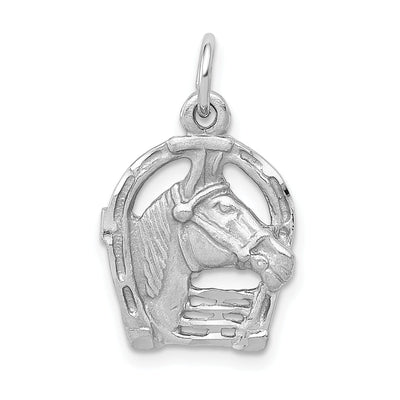 14k White Gold Textured Diamond Cut Polished Finish Horse Head in Horseshoe Charm Pendant at $ 114.05 only from Jewelryshopping.com