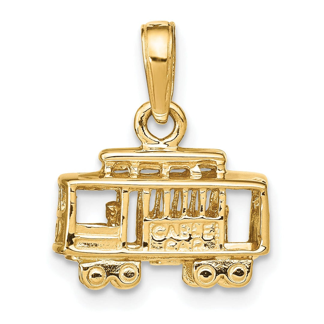 14k Yellow Gold Solid Textured Polished Finish 3-Dimensional Trolley Car Charm Pendant