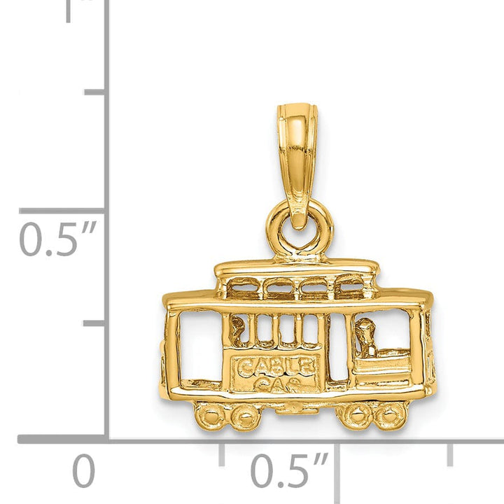 14k Yellow Gold Solid Textured Polished Finish 3-Dimensional Trolley Car Charm Pendant