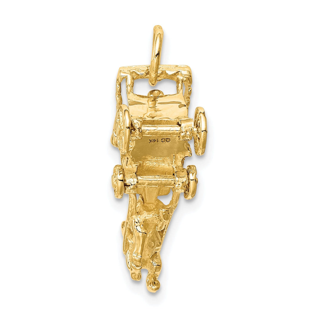 14k Yellow Gold Solid Polished Finish 3-Dimensional Moveable Horse and Carriage Charm Pendant