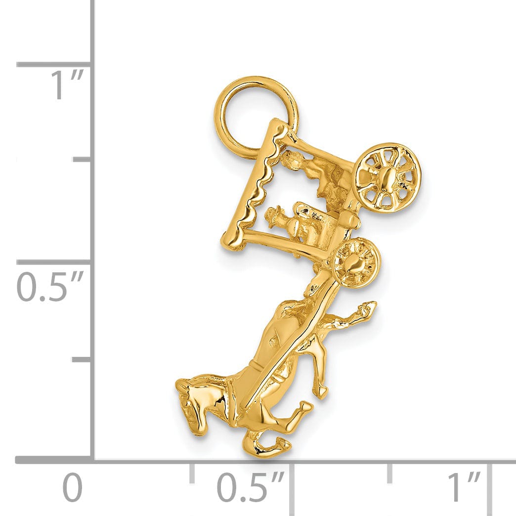 14k Yellow Gold Solid Polished Finish 3-Dimensional Moveable Horse and Carriage Charm Pendant