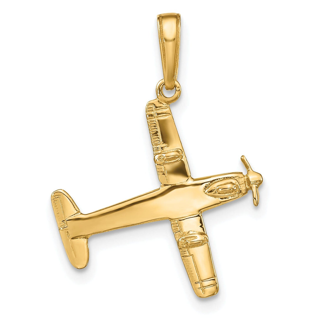 14k Yellow Gold 3-D Low-Wing Airplane Pendant