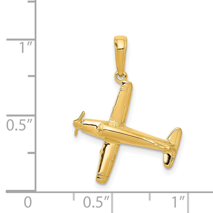 14k Yellow Gold 3-D Low-Wing Airplane Pendant