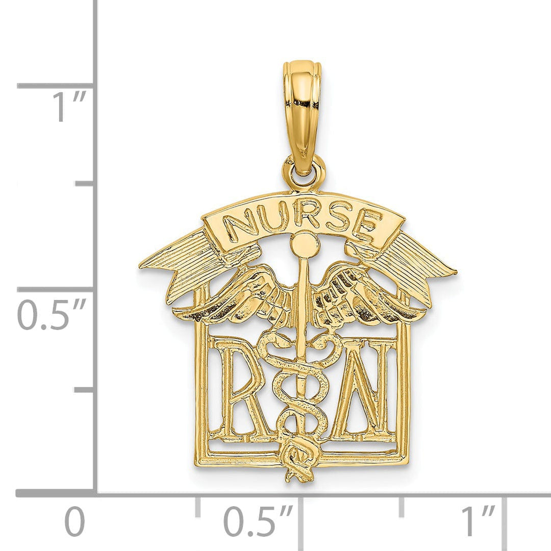 14k Yellow Gold Polished Textured Finish Registered Nurse Design Charm Pendant