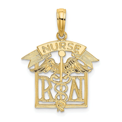 14k Yellow Gold Polished Textured Finish Registered Nurse Design Charm Pendant