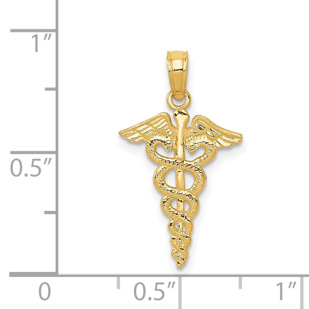 Solid 14k Yellow Gold Polished Caduceus Pendant