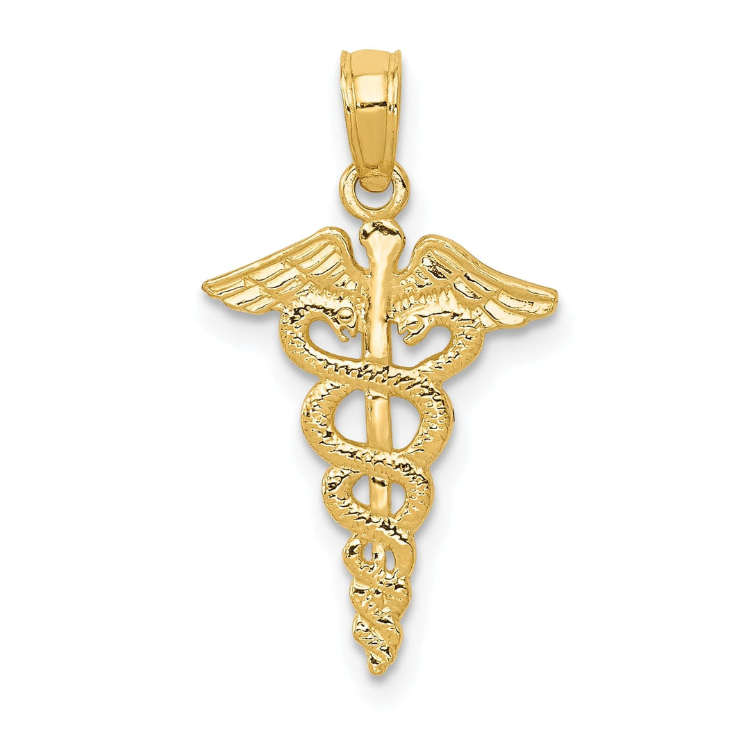 Solid 14k Yellow Gold Polished Caduceus Pendant