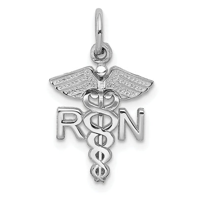 Solid 14k White Gold Polished R.N Charm Pendant