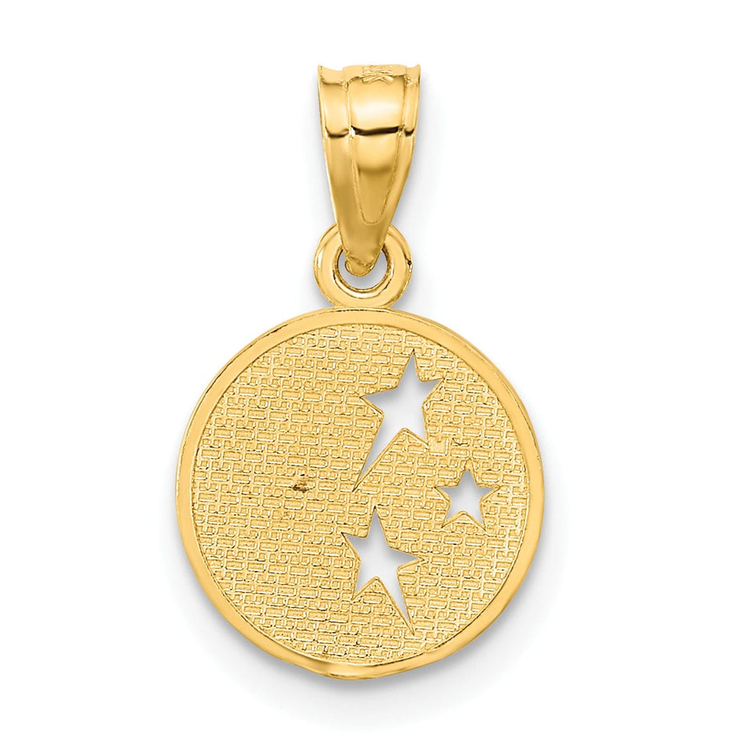 14k Yellow Gold Solid Textured Polished Finish Moon and Stars Design Charm Pendant