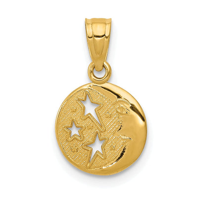 14k Yellow Gold Solid Textured Polished Finish Moon and Stars Design Charm Pendant at $ 52.5 only from Jewelryshopping.com