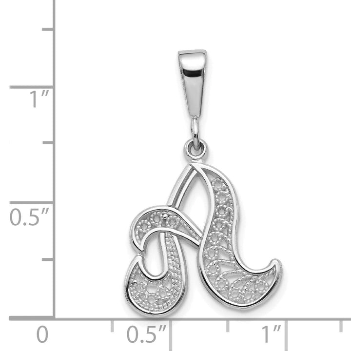 14K White GoldFancy Filigree Script Design Letter A Initial Pendant