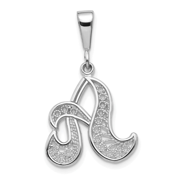 14K White GoldFancy Filigree Script Design Letter A Initial Pendant