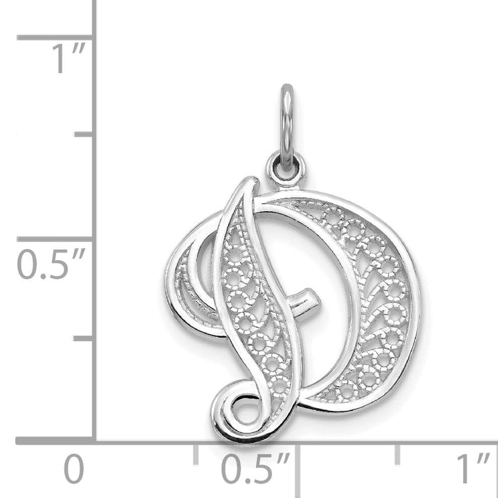 14K White GoldFancy Filigree Script Design Letter D Initial Pendant