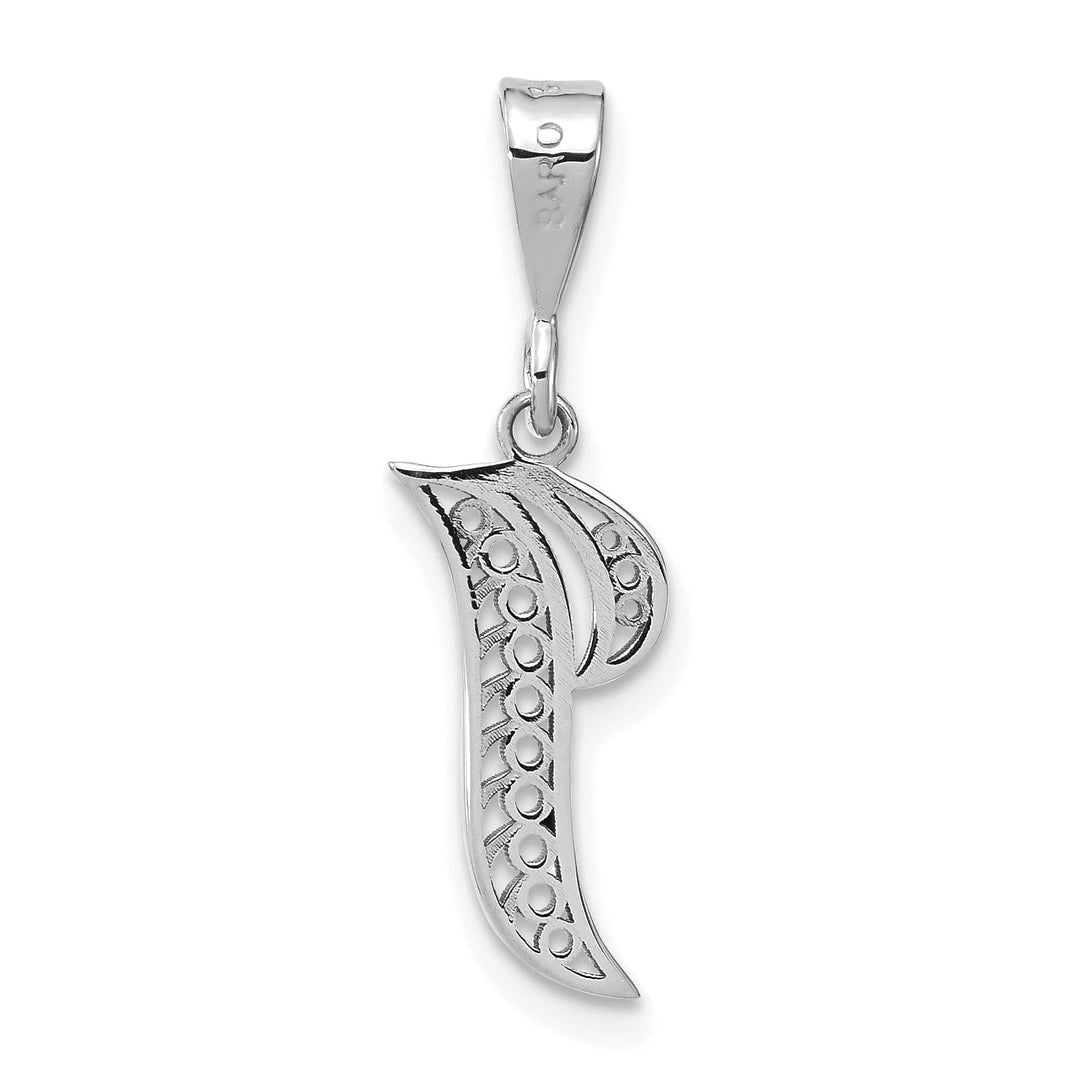 14K White GoldFancy Filigree Script Design Letter I Initial Pendant