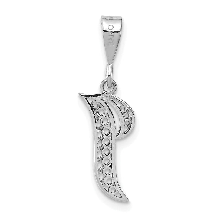 14K White GoldFancy Filigree Script Design Letter I Initial Pendant