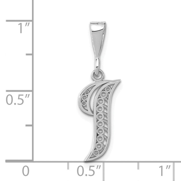 14K White GoldFancy Filigree Script Design Letter I Initial Pendant