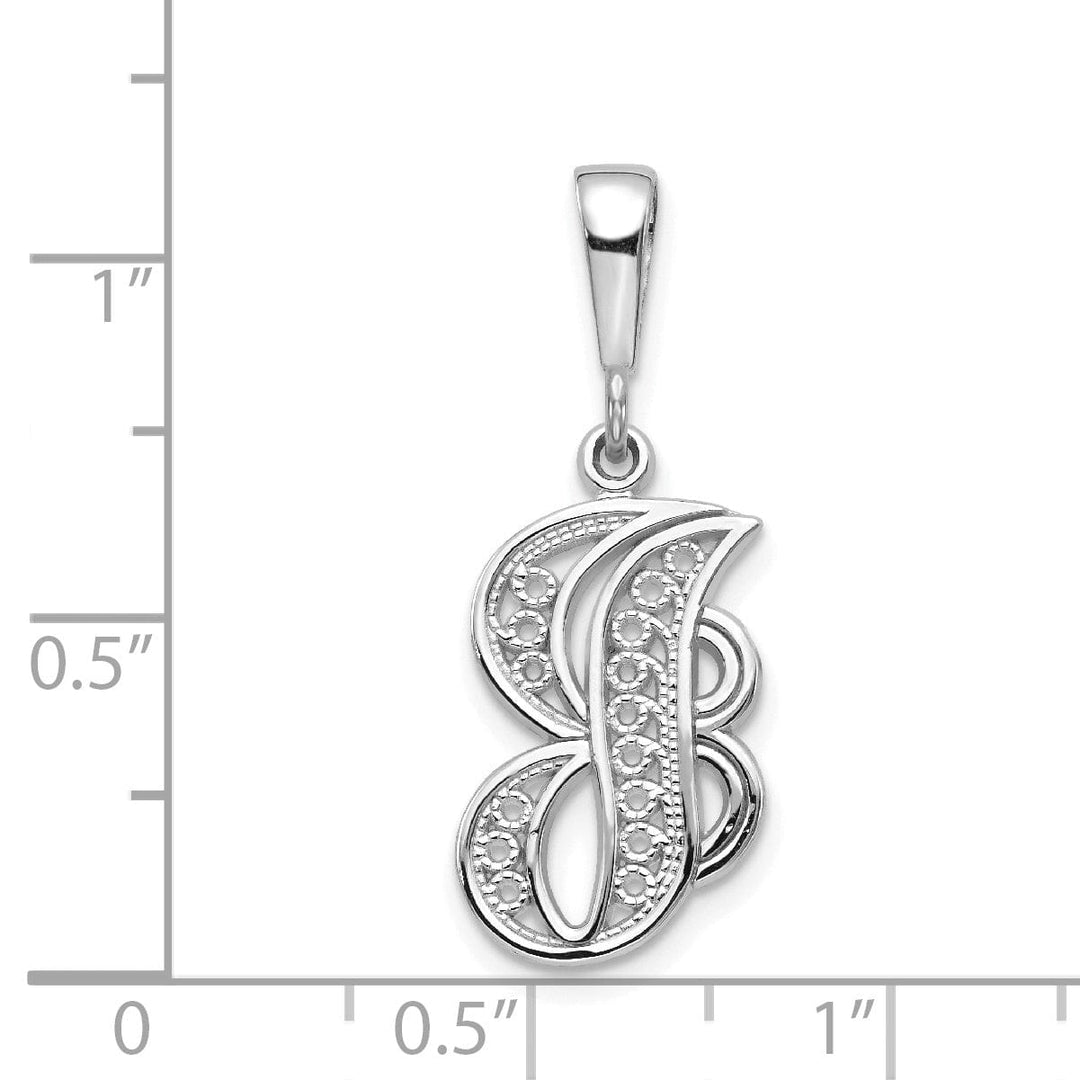 14K White GoldFancy Filigree Script Design Letter J Initial Pendant