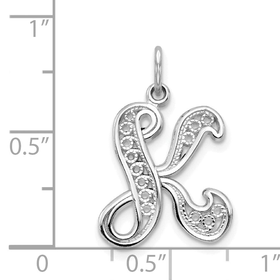 14K White GoldFancy Filigree Script Design Letter K Initial Pendant