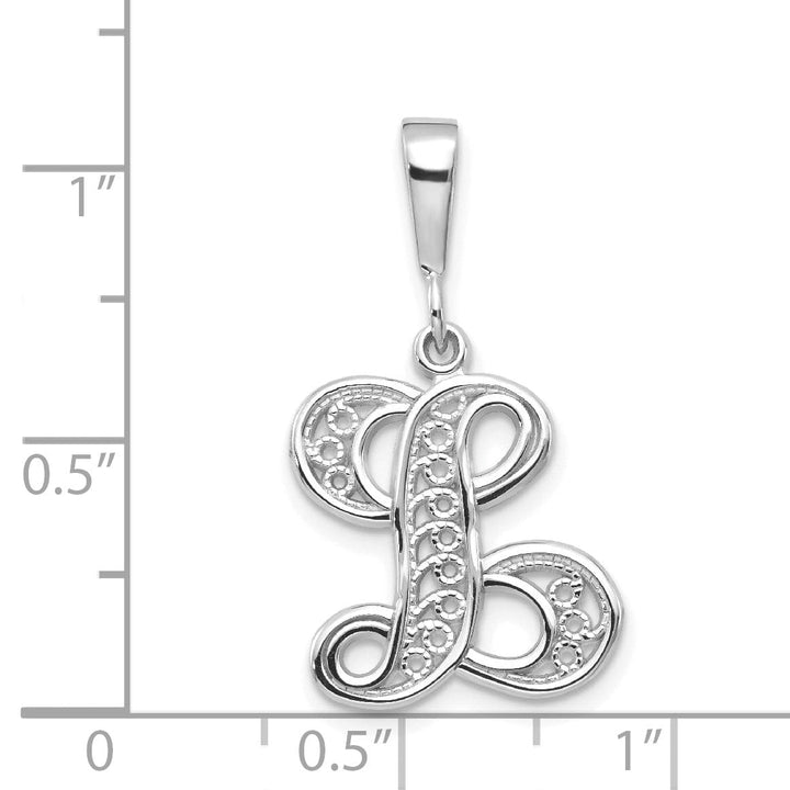 14K White GoldFancy Filigree Script Design Letter L Initial Pendant